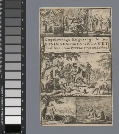 Titelprent 'Ongeluckige Regeringe der ses Koningen van Engelandt'