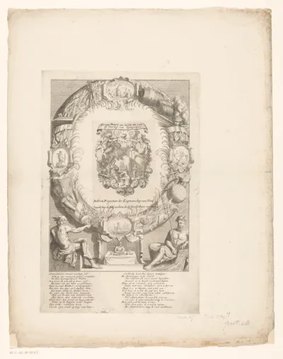 Titelprent van de Actiekraam of het Voorhof van Quinquenpoix, 1720