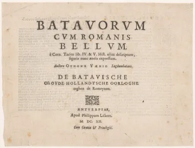 Titelprent van de Bataafse oorlogen tegen de Romeinen