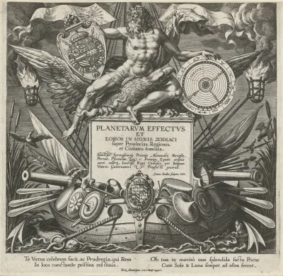 Titelprent van een prentserie over de invloed van de planeten over streken