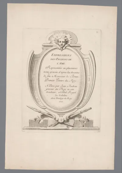 Titelprent voor: Charles Le Brun, Les expressions des passions de l'ame, représentées en plusieurs testes gravées d'après les dessins de feu M. Le Brun, 1727