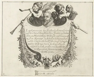 Titelprent voor de begrafenisoptocht van Johann Albrecht, graaf van Solms, 1623