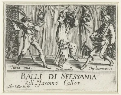 Titelprent voor de prentserie 'Balli di Sfessania'/'Dansen van Sfessania'