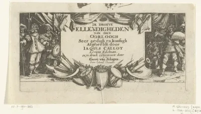 Titelprent voor de prentserie 'De gruwelen van de oorlog (groot)' / 'De droeve ellendigheden van de Oorloogh'
