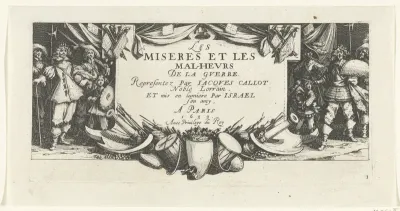 Titelprent voor de prentserie 'De gruwelen van de oorlog (groot)' / 'Les miseres et les malheurs de la guerre'