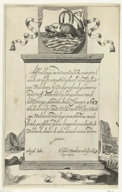 Titelprent voor de serie oudheden gevonden op het strand van Walcheren in 1647