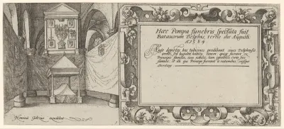 Titelprent voor de serie van de begrafenisstoet van Willem van Oranje, blad 1