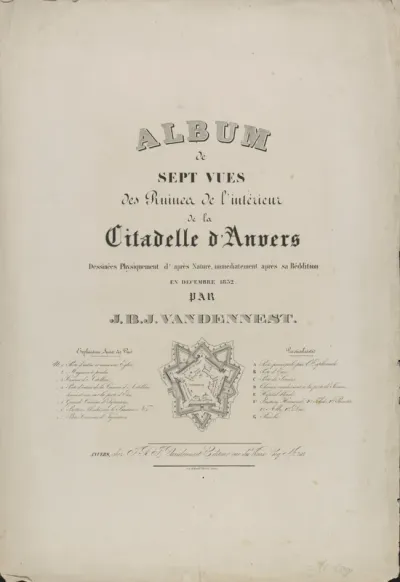 Titelprent voor de serie van zeven platen van de ruïnes van de Citadel van Antwerpen, 1832
