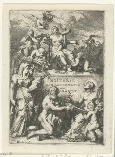 Titelprent voor deel 1 van 'Historie der Reformatie, en andre kerkelyke geschiedenissen, in en ontrent de Nederlanden' van Geeraert Brandt