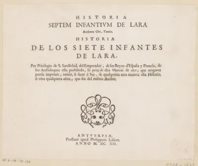 Titelprent voor een serie scènes uit het verhaal van de zeven infanten van Lara