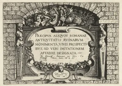 Titelprent voor een serie van Romeinse ruïnes