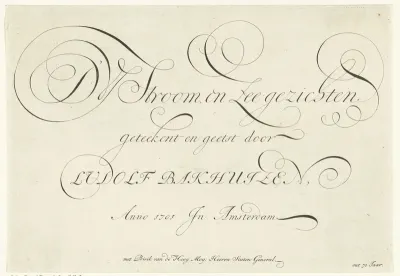 Titelprent voor een verzameling van rivier- en zeegezichten van Ludolf Bakhuysen
