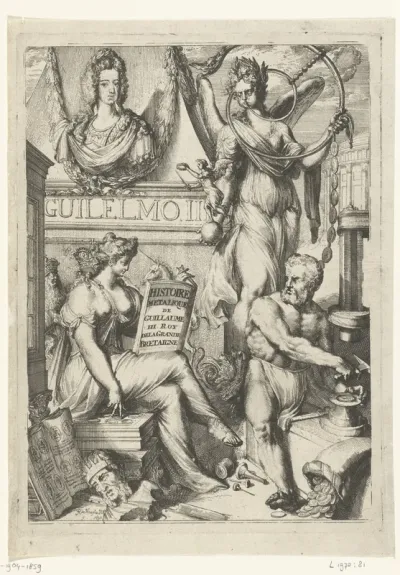 Titelprent voor 'Histoire de Guilaume III. roy d'Angleterre (...). Par medailles, inscriptions, arcs de triomphe et autres monumens publics' van Nicolas Chevalier