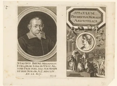 Titelprent voor Jacob Bruno, Speculum Prudentiae Moralis Aristotelicae, 1665