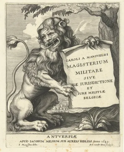 Titelprent voor: Magisterium militare sive de iurisdictione et jure militiae Belgicae, Antwerpen 1649