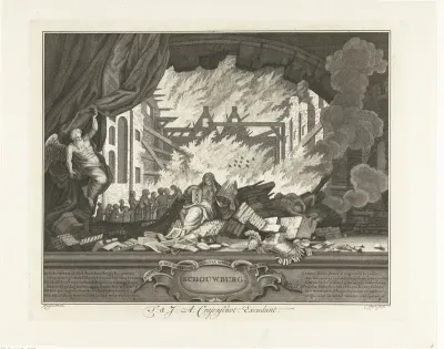Titelprent voor prentserie: De brand in de Amsterdamse Schouwburg, 1772
