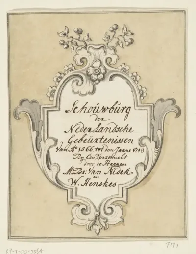 Titelvignet voor de verzameling van historieplaten van M. Broerius van Nidek en W. Henskes