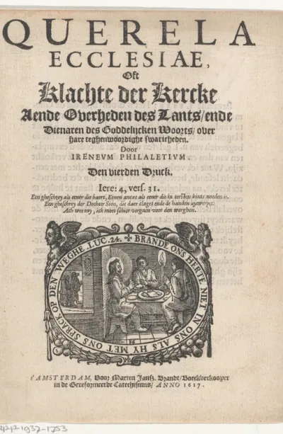 Titelvignet voor: Ireneus Philaletius, Querela ecclesiae. Oft Clachte der kercke aende overheden des landts, 1617