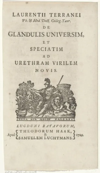 Titelvignet voor: Lorenzo Terraneo, De glandulis universim, et speciatim ad urethram virilem novis, 1729