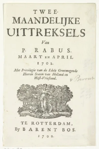 Titelvignet voor: Petrus Rabus, Twee-maandelijke uittreksels, 1702