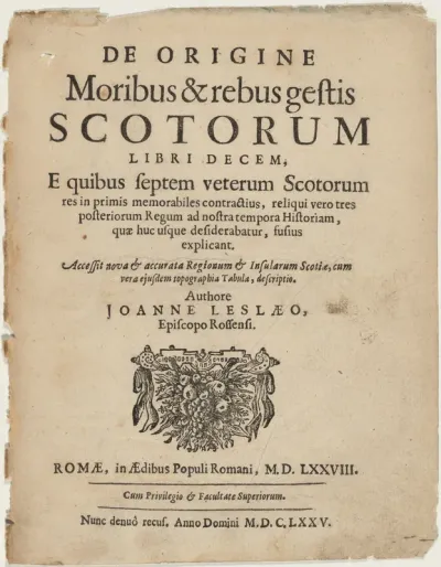 Title Page to De Origine Moribus by Joanne Leslaeo