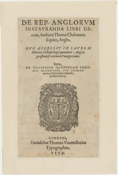 Title Page to De Republicae Anglorum by Thomas Chaloner