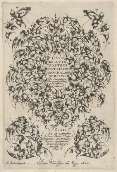 Title Plate with Goldsmiths' Bouquet, from "Livre de Toutes Sorte de Feuilles Pour Servir a l'Art d'Orfeburie"