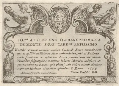 Title plate with the arms of Cardinal Francesco Maria de Monte, for "The Labors of Hercules"