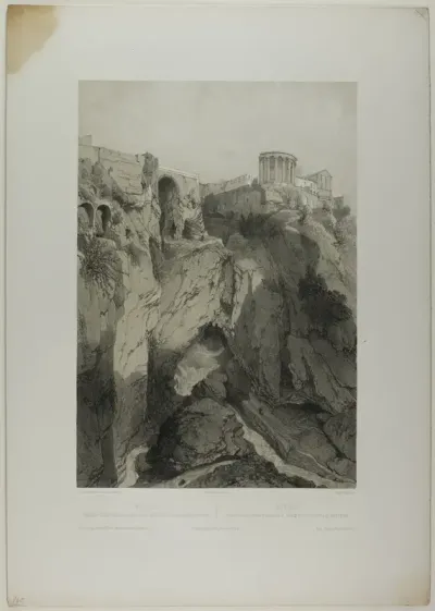 Tivoli: The Temples of Vesta and the Sibyl, and Ruins of the Grotto of Neptune, plate nineteen from Italie Monumentale et Pittoresque