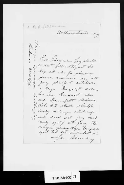 TKK/Ah100, Ahrenberg, Jac. [Johan Jacob], 6.11.1882