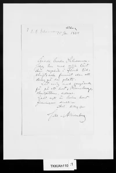 TKK/Ah110, Ahrenberg, Jac. [Johan Jacob], 25.1.1884