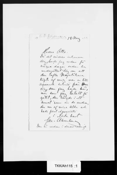 TKK/Ah115, Ahrenberg, Jac. [Johan Jacob], 18.8.1885
