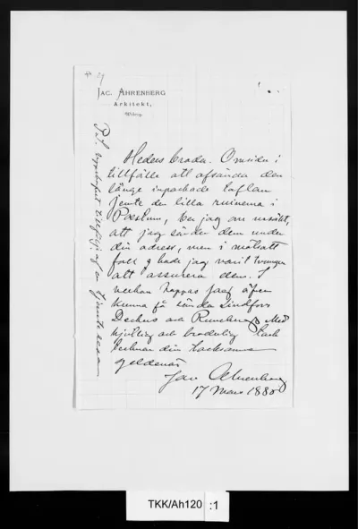 TKK/Ah120, Ahrenberg, Jac. [Johan Jacob], 17.3.1886