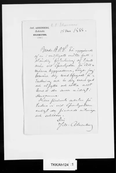 TKK/Ah124, Ahrenberg, Jac. [Johan Jacob], 15.3.1888