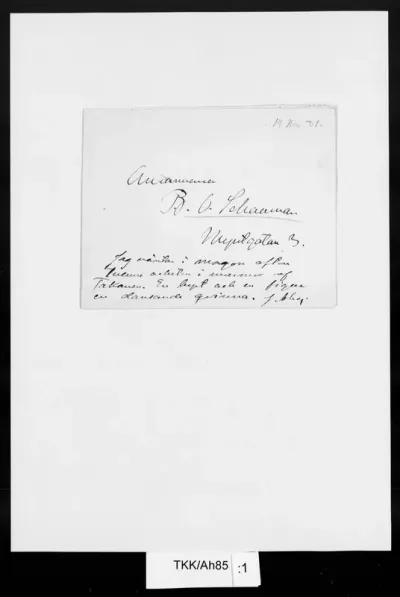 TKK/Ah85, Ahrenberg, Jac. [Johan Jacob], 14.11.1881