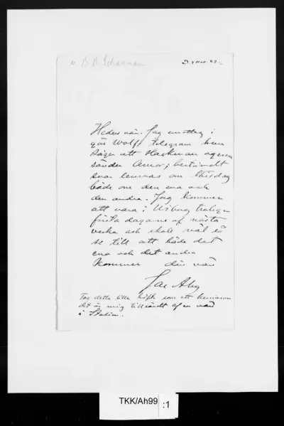 TKK/Ah99, Ahrenberg, Jac. [Johan Jacob], 4.11.1882