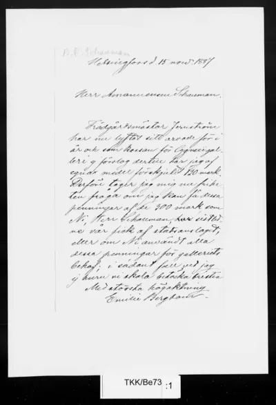 TKK/Be73, Bergbom, Emilie, 15.11.1887