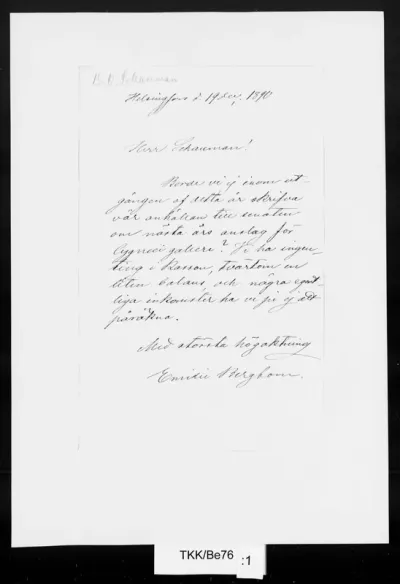 TKK/Be76, Bergbom, Emilie, 19.12.1890