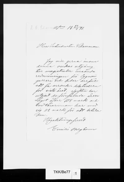 TKK/Be77, Bergbom, Emilie, 23.3.1891