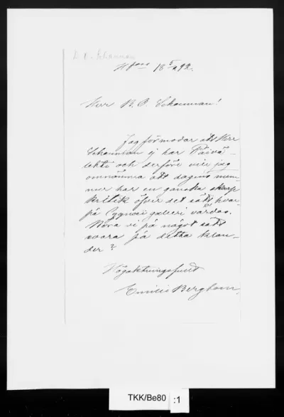 TKK/Be80, Bergbom, Emilie, 5.2.1892