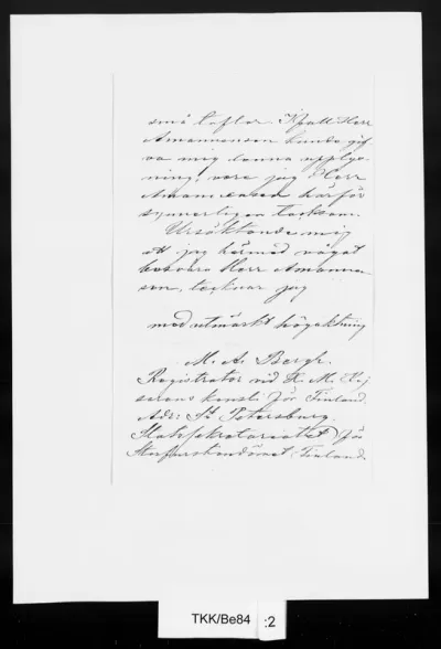 TKK/Be84, Bergh, M. A., 17.5.1888