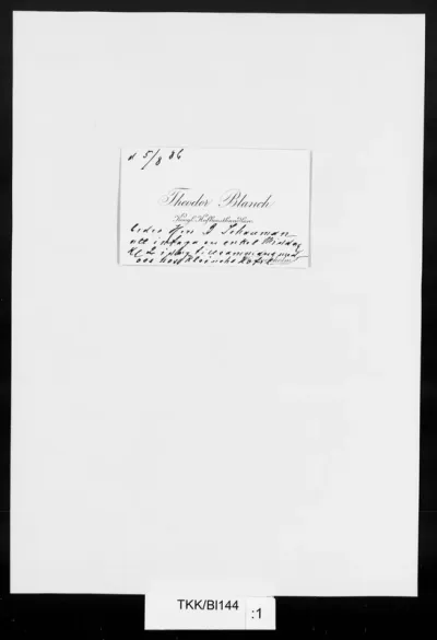 TKK/Bl144, Blanch, Theodor / Kongl. Hof-Konsthandl., 5.8.1886, käyntikortti