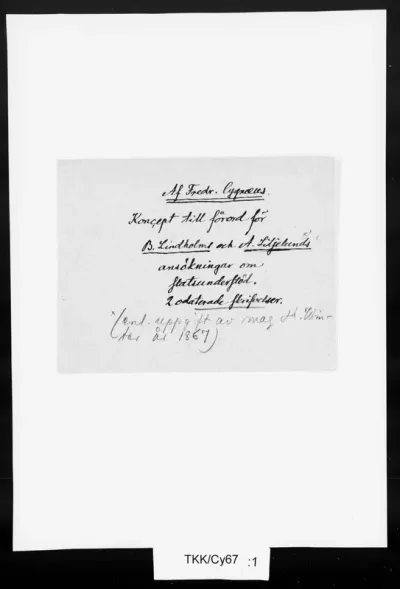 TKK/Cy67, Cygnaeus, Fredrik / Diverse, [1867]