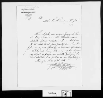 TKK/Da3, Dahlfelt, Karl Ludwig / Kongl. Svenska & Norska General-Consulatet i Finland, 20.10.1866