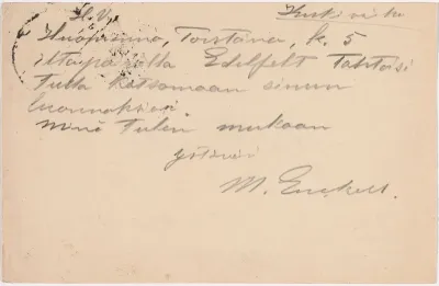 TKK/En280, Magnus Enckell´s postcard to Eemil Halonen 20.4.1899