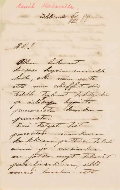 TKK/En281, Magnus Enckell´s letter to Eemil Halonen 6.8.1899
