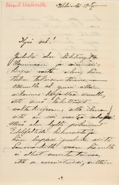 TKK/En282, Magnus Enckell´s letter to Eemil Halonen 5.1.1900