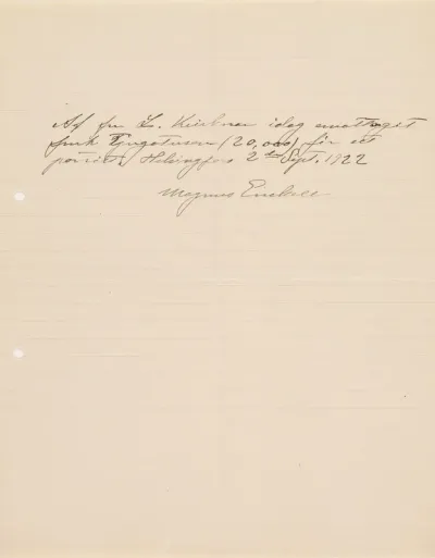 TKK/En283, Magnus Enckell´s receipt to Lydia Keirkner 02.09.1922