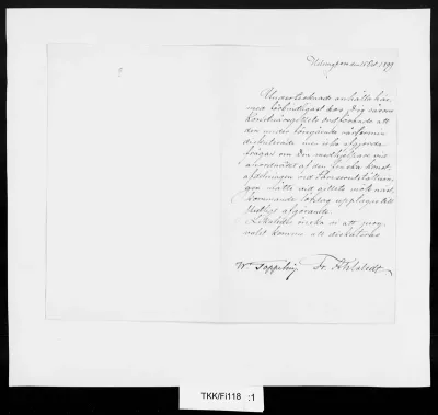 TKK/Fi118, Finska konstnärsgillet / Ahlstedt, Fr. ja Toppelius, W., 15.10.1899
