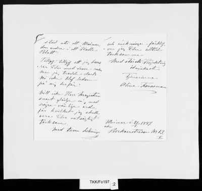 TKK/Fo197, Forssman, Aline [Forsman, Alina], 21.1.1887